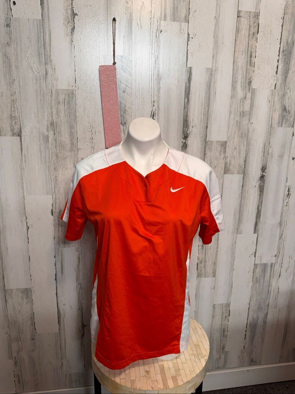 Nike Team Softball Jersey Shirt Womens L Orange White Colorblock Dri-Fit Top